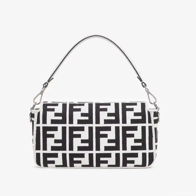 Cheap Fendi Canvas Baguette Black White Bag In Medium FF Motif 0524